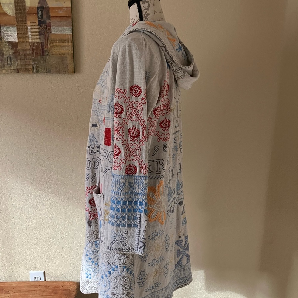 RARE Johnny Was Biya Embroidered Hooded Duster Jacket